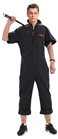 Oralidera Herren Kurzarm Arbeit Overall Leichtgewicht mit Elastischer Taille Maleroverall Handwerker Jumpsuit Arbeitskleidung
