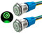 Aiqeer 2 Piezas 16 mm Interruptores de Botón Autoblocante, 12V / 24V 5A Interruptor de Botón LED Verde, Interruptor Pulsador Metálico Impermeable, con Enchufe Precableado