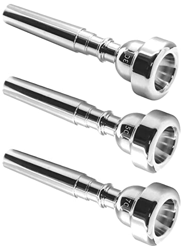Biaungdo Trompetenmundstück 7C 5C 3C, 3 Stück Messing Material Versilbert Trompete Mundstück Set, Trompete Zubehör für Profi Spieler Anfänger