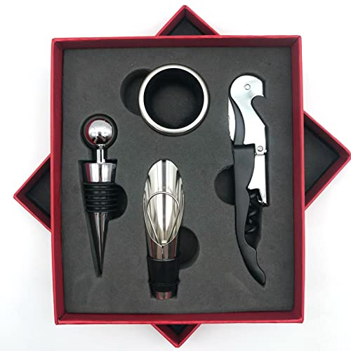Juego de abridor de vino, accesorios para vino Areator Kit de abridor de vino Juego de sacacorchos de vino tinto Abridor de botellas de vino manual con estuche para regalo de(Rojo)