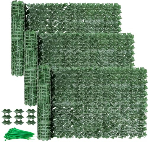 SUNJULY Artificial Ivy Privacy Fence Screen, Expandable Artificial Hedges Fence and Faux Ivy, Garden Privacy Screening Wall Panel Vine Leaf Decoration, UV Resistant (1M*3M) (3PCS)