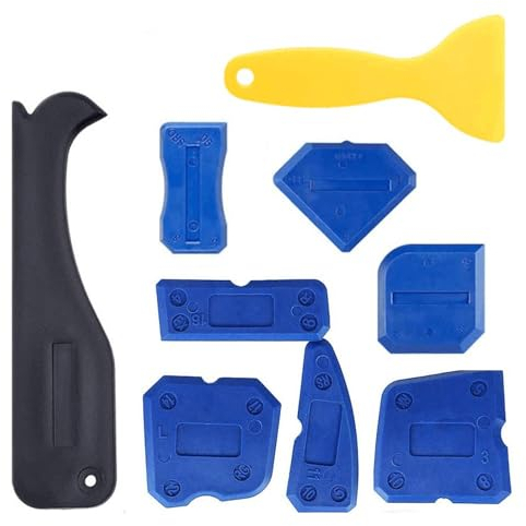 Fugenglätter | 9er SET|Extra große Silikon Abzieher mit 34 Fugenformen | Fugenabzieher inkl. Aufbewahrungsbox | Acryl & Silikonabzieher | Glätter - Spachtel - Werkzeug für perfekte Fugen (blau)