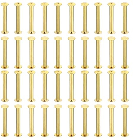 PATIKIL 50 Sets Chicago Screws, M5x50mm Chicago Screws Phillips Binding Post Screw Bolts Leather Rivets Brass Fasteners Connectors Steel for Leather Belt Scrapbook Photo Albums, Golden