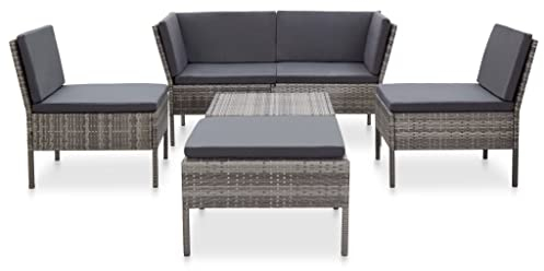 Willood 6-TLG. Garten-Sofagarnitur mit Auflagen Lounge Sitzgruppe Gartenset Rattanmöbel Gartensofa Sitzgarnitur Rattansofa Poly Rattan Grau