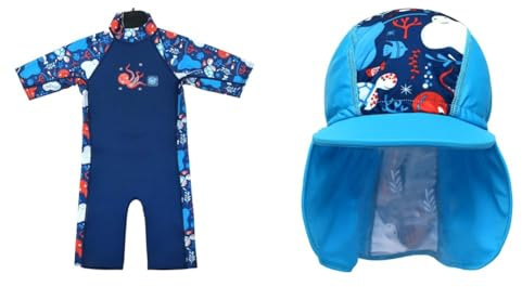 Splash About Unisex Kids & UV Sun And Sea Wetsuit, Under The Sea, 2-4 Years EU & Baby Kids Legionnaire Sun Hat Under The Sea 1-3 Years