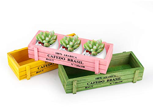 Cyrank Lot De 3 Jardinières en Bois Rectangulaires, Boîte en Bois Rustique, Boîte Décorative D'intérieur avec Style Caisse pour la Plantation, la Décoration Et Le Rangement