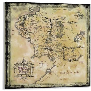 Poster Middle Earth Map (1) Wall Art Poster Scroll Canvas Painting Picture Living Room Decor Home 20x20inch(50x50cm)