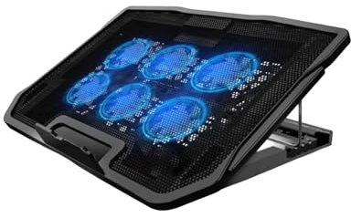 Kylplatta för bärbar dator – 6 fläktars laptopstativ med datorfläktbas | gamingg laptop-kylare med blått LED-, laptop-fläktstativ, stabil datorkyldyna, kylbas för bärbara datorer och bärbara