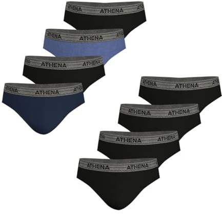 Athena - Lot de 8 Slips Homme Ecopack - Slips 100% Coton - Coupe Classique Ergonomique, Doublure Avant, Confort et Maintien - Label Oeko-TEX® Standard 100