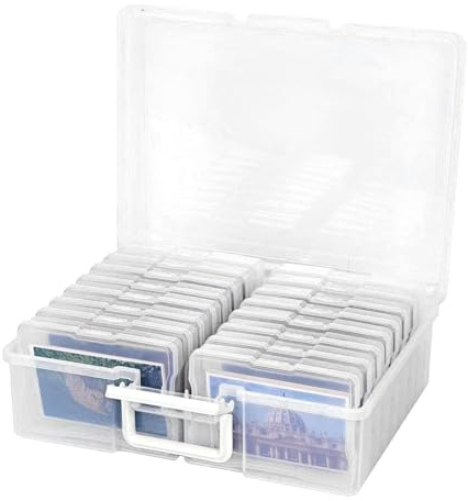 Étui de rangement pour photos - Boîte de rangement pour photos - Organiseur intérieur - Récipient en plastique transparent pour impressions 4 x 6 - Porte-cartes mémoire - Image sûre pour autocollants
