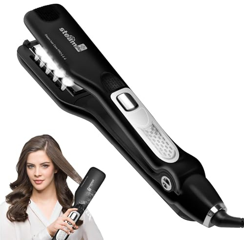 Steam Hair Straightener Professional with LCD Display for Long-Lasting Smooth Result, Ceramic Plates & 5 Temperature 150°C/170°C/190°C/210°C/230°C, Rapid Heating, UK-Plug, Black