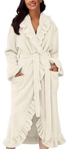 Bata de baño de felpa con capucha para mujer, bata de baño de manga larga, bata de baño gruesa y suave, talla grande, abrigo cálido de invierno, bata de forro polar rosa esponjosa, blanco, XL