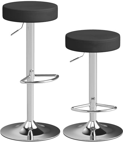 HOMCOM Set 2 Sgabelli Bar con Altezza Regolabile e Girevoli a 360°, Sgabelli Cucina Alti in PU con Poggiapiedi, Seduta Morbida, Struttura in Metallo, Sedie Bar Alte per Penisola Sala da Pranzo, Nero