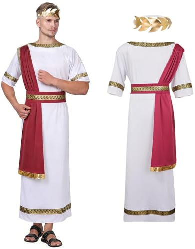 SilverChry Costume Gesù Uomo, Adulto Gesù Cristo Vestito Messia Costume Profeta Costumi Croce Gesuita Religioso, Abito Bianco Sciarpa Catena con Croce, per Halloween Carnevale Natale Cosplay (C)