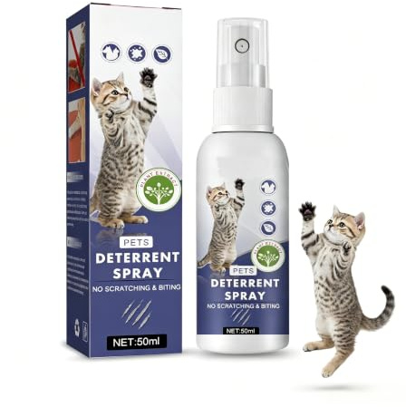 MQUGEE Spray Anti Griffure pour Chat, Spray d'Entraînement, Empêcher de gratter Meubles, Protéger Le Parquet du Mur du Canapé, Formule Douce, 50ml