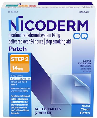 NicoDerm CQ Step 2 Nicotine Patches to Quit Smoking - Stop Smoking Aid, 14 Count (2-Week Kit)