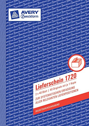 Avery Zweckform 1720 Lieferschein, DIN A5, selbstdurchschreibend, 2 x 40 Blatt, weiß, gelb (5er Spar-Pack)