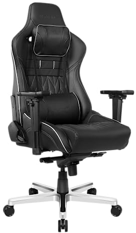 AKRacing Chair Master Pro Deluxe Gaming Stuhl, genarbtes Rinderleder, Schwarz/Schwarz, 5 Jahre Herstellergarantie