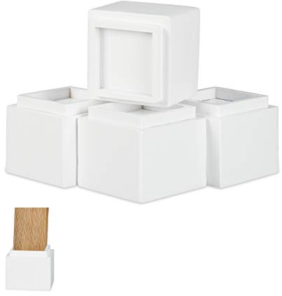 Relaxdays möbelhöjare, 4-pack, höjd 8,5 cm, för bord, vit | stolar och andra möbler, HxBxD 10x11,5x11,5 cm