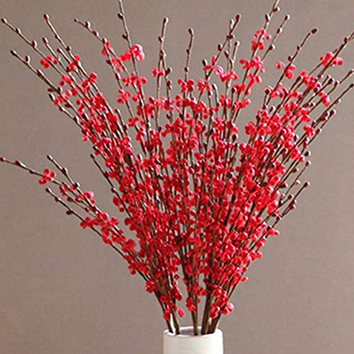 OUKEYI 10 fiori artificiali a stelo lungo 69,5 cm, fiori di gelsomino finti bouquet di fiori per hotel, casa, ufficio, cucina, camera da letto, matrimoni, decorazioni fai da te (rosso)