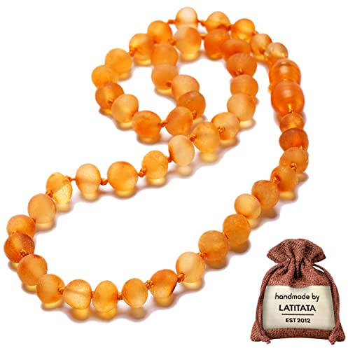 LATITATA CRAFT Echte Bernsteinkette - Baltischer Natur Bernstein - Länge 32 cm - 100% Handarbeit in Deutschland- GIA Zertifiziert (Honey Poliert)