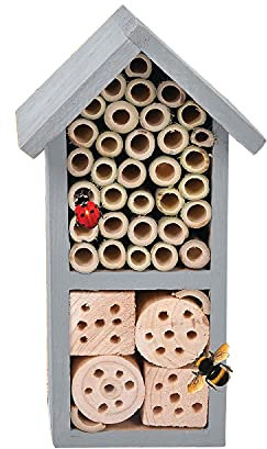 EPISENT Grey Wooden Insect House - Bug Hotel - Natural Wood Garden Shelter - Nesting Habitat for Bees, Ladybirds, Butterflies & More - Eco Friendly Outdoor Wall Mounted Insect Home