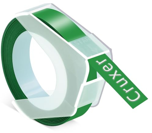 Cruxer Embossing Tape Replacement for Dymo Omega Label Tape Self-Adhesive Dymo Embossing Tape, 9mm x 3m White on Green Vinyl Labels for DYMO Omega Junior Embossing Label Makers,1 Pack