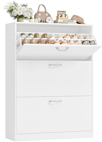 FirFurd Scarpiera Salvaspazio Slim con 3 Ante Porta Scarpe a Ribalta,Armadio per Scarpe Bianca a Divisore Regolabile e Rimovibile,Scarpiera Salvaspazio per Ingresso,Corridoio,Soggiorno,80x23.5x110cm