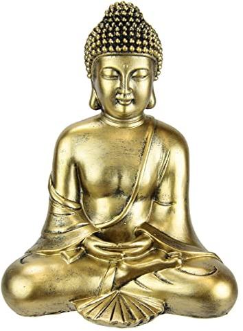 Flair Flower Buddha Figur meditierend sitzend Statue Figuren Skulptur Büste Statue Ornament Feng Shui Dekoration Garten Terrassen Balkon Deko Statue Wohnaccessoire Skulptur Garten-Figur