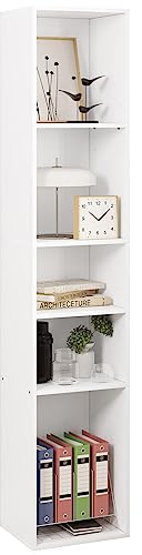 WOLTU Bücherregal, offenes Regal mit 5 Würfeln, Würfelregal Raumteiler Standregal Aktenregal Aufbewahrungsregal schmal, in Wohnzimmer Büro, aus Holzwerkstoff, Weiß, 30x151x26 cm, SK034ws