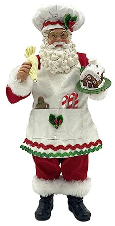 Amyoxu 11-Inch Cooking Chef Santa with Gingerbread House,Resin Statue Santa Figurine Christmas Decoration Ornament Xmas Gift