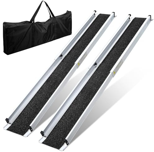 Herrselsam Rampa telescópica de aluminio para silla de ruedas, 2 unidades, 87-152 cm, ajustable, antideslizante, para escaleras y usuarios de sillas de ruedas, hasta 300 kg de capacidad de carga