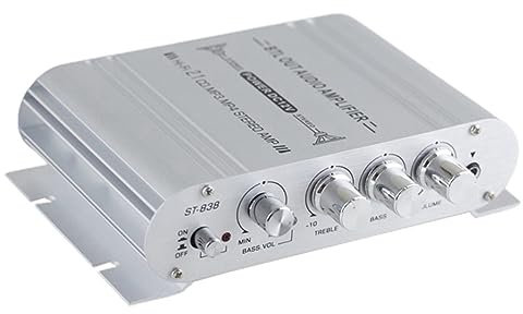 Yuikome Car Stereo Amplifier Speaker Hifi Power 2.1 Channel Home Subwoofer Audio Output 12V Audio System Silver