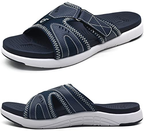 COFACE Herren Sport Recovery Sandalen Plantar Fasciitis weiche Polsterung leichtes Gewicht Bogen Unterstützung orthopädische Badelatschen für Männer Blau Größe 46