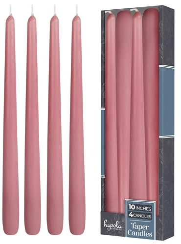 Hyoola Tall Taper Candles - 10 Inch Rose Pink Unscented Dripless Taper Candles - 8 Hour Burn Time - 4 Pack