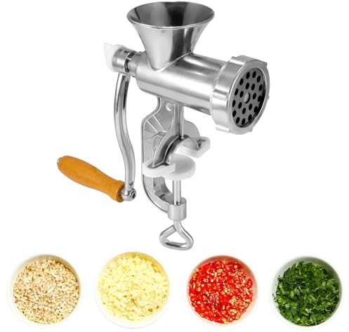 Segrehy Stainless Steel Meat Grinder - Heavy Duty Manual Sausage Stuffer & Spice Grinder, Cast Iron Base for Pork, Beef, Pepper - Home Kitchen Accessory