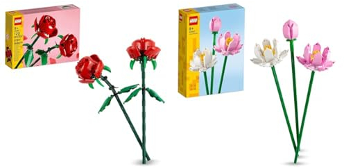 LEGO Creator Lotus Flowers Set, Bouquet Building Kit for Girls, Boys and Flower Fans & Creator Roses, Flowers Set, Compatible with Flower Bouquets, Bedroom Décor