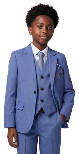 Traje Formal Texturizado de 8 Piezas para niños, Corte Ajustado, para pajes, Bodas, comuniones 117 Azul Cielo, Tamaño 12 Años