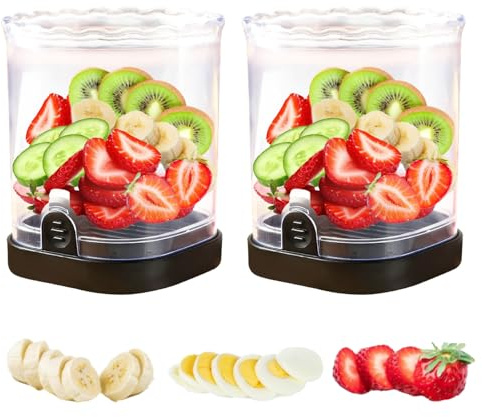 Fruit Cutter and Chopper – Cup Slicer for Strawberry, Grape, Banana, Mushroom, Kitchen Gadget for Fruits and Vegetables, Compact Slicing Tool (2, Black)