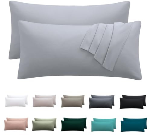 Nesture Kissenbezug 40 x 80 2er Set - kopfkissenbezug 40x80 cm Grau, 100% Mikrofaser kissenbezüge mit Reißverschluss, Weich und Bügelfrei