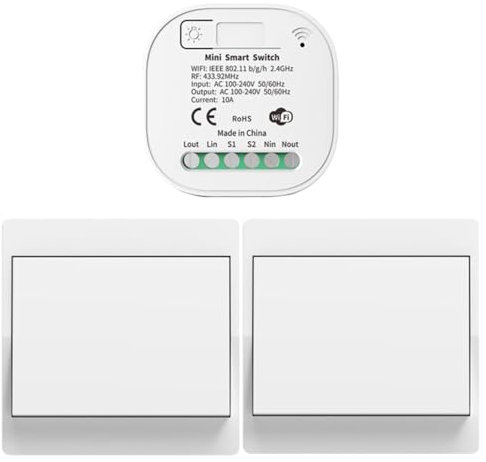 Cerhot 230V Tuya WiFi Smart Switch, Funk Lichtschalter Set, Funkschalter Batterielose, Funk Schalter, Fernbedienungsschalter, Funk-Lichtschalter für Heimbeleuchtungskörper (EU 1Gang 2V1 WiFi+RF433)