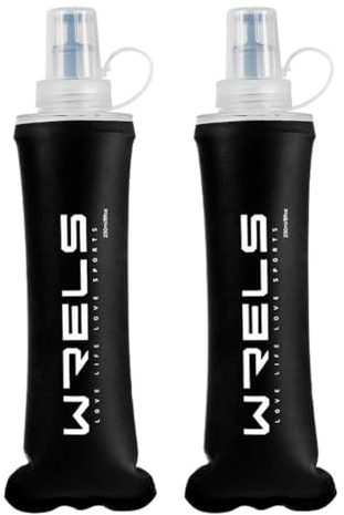 WRELS Folding Soft Flask Portable Collapsible Running Lightweight Water Bottle for Outdoor Sports,Travel with Mouthpeice Cover (250ml/8.45oz-2 Pack-Black)