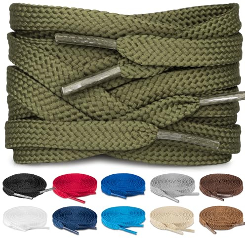 TULMERO SULPO 2 paia di lacci piatti da 8mm per scarpe, verde oliva, 90 cm - 2 Paare