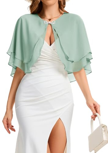 Bbonlinedress Boléro Cardigan Veste Elégant Chic Châle Gilet bouclé Court Femme en Mousseline de Soie pour Mariage Soirée à Deux Couches Light Green