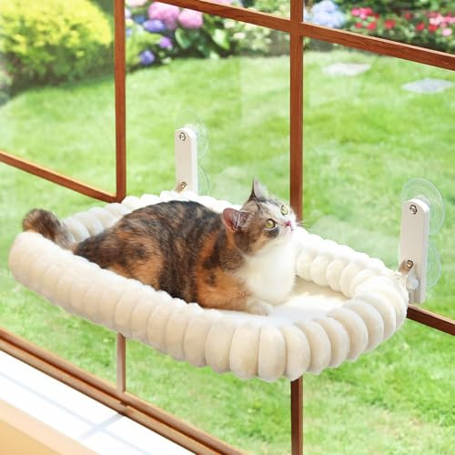 Zakkart SnugCloud Foldable Cat Window Perch (Cream White, L)