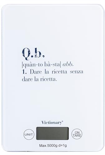 Villa d'Este Home Tivoli 1996 Bilancia da cucina digitale 5Kg, top in vetro temperato, 21,5x15x1,7 cm, Victionary Q.b