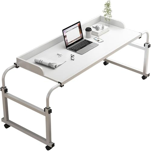 Tavolino Servitore Tavolo da Letto Rotolamento Computer Portatile Scrivania con Ruote per Doppia Struttura Letto King Size Queen, White