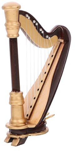 Gatuida Mini Arpa in Legno con Scatola Ornamentale Strumento Musicale in Miniatura per Decorazioni Casa e Ufficio Realistica Miniatura Harp per Casa delle Bambole e Micro Paesaggi