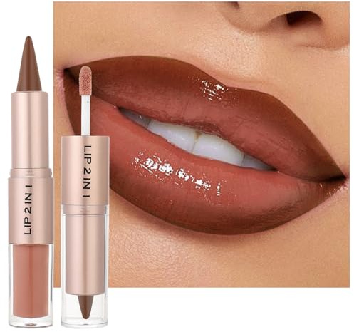 Erinde 2 in 1 Lipliner & Lipgloss, Shimmer Lip Gloss und Matter Samt Lip Liner, Langanhaltend und Hochpigmentiert, Feuchtigkeitsspendende Formel für Vollere Lippen, Vegan & Tierversuchsfrei #06