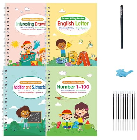 Groove handskrift övningsbok - fläckbeständigt material, handskrift bok övningsbok, återanvändbar skrivövningsböcker | Arbetsböcker Spårningsbrev räfflad för kalligrafi Lär dig skriva 1 set